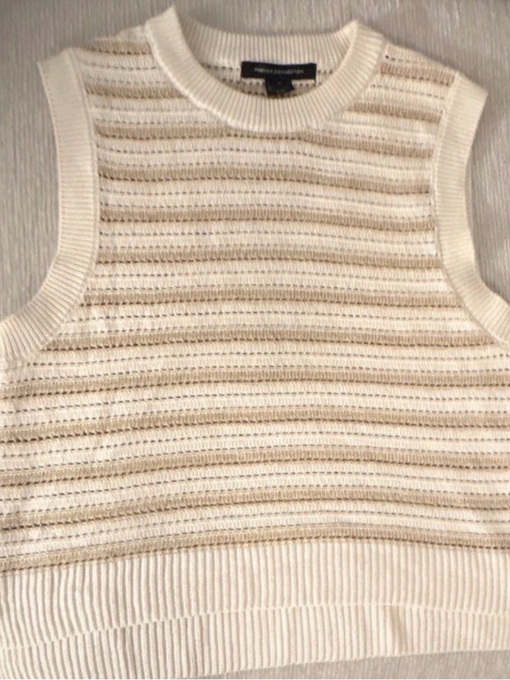 French Connection Cream and Tan Striped Knit Tank